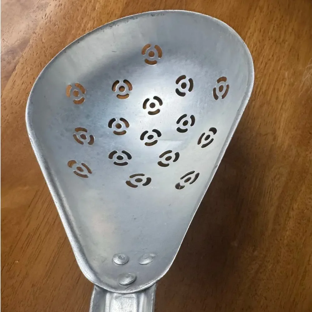 Vintage Pasta Scoop Black Handle Colander Mid Century Modern Aluminum Taiwan